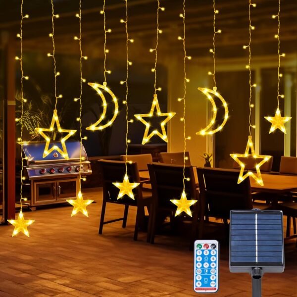 81cf5L4ASLL._AC_SL1500-1.jpg Solar Curtain Lights 138*LEDs, Star Moon Ramadan String Lights with 8 Lighting Mode, Timmer Setting, Ramadan Decorations, Waterproof Solar Powered Twinkle Hanging Fairy Lights for Outdoor