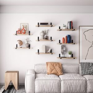 8pcs Floating Shelves,  Wall Shelves, Floating Shelf for Living Room, Bathroom and Bedroom Decor Easy To Install, Convenient For Classification, Quick To Pick Up, Stable And Reliable (Carbonized Black) 15.8x5.9in