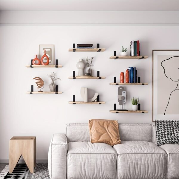 8pcs Floating Shelves,  Wall Shelves, Floating Shelf for Living Room, Bathroom and Bedroom Decor Easy To Install, Convenient For Classification, Quick To Pick Up, Stable And Reliable (Carbonized Black) 15.8x5.9in