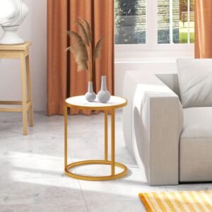 8e49b564-29ba-469a-b5f2-3422eb44f1d8.jpg Glamorous Marble Top Round Side Table - 16x16 End Table with Glimmering Golden Metal Frame - Polished Elegance for Your Living Space
