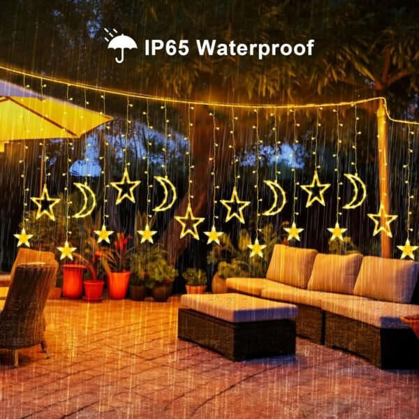 91bfj4KawWL._AC_SL1500-1.jpg Solar Curtain Lights 138*LEDs, Star Moon Ramadan String Lights with 8 Lighting Mode, Timmer Setting, Ramadan Decorations, Waterproof Solar Powered Twinkle Hanging Fairy Lights for Outdoor