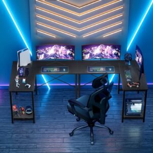 L Shaped Computer Desk - Gaming Table Corner Desk 50 Inch PC Writing Black Desk Study Desks with Wooden Desktop CPU Stand Side Bag Reversible for Home Office Dorm Small Space