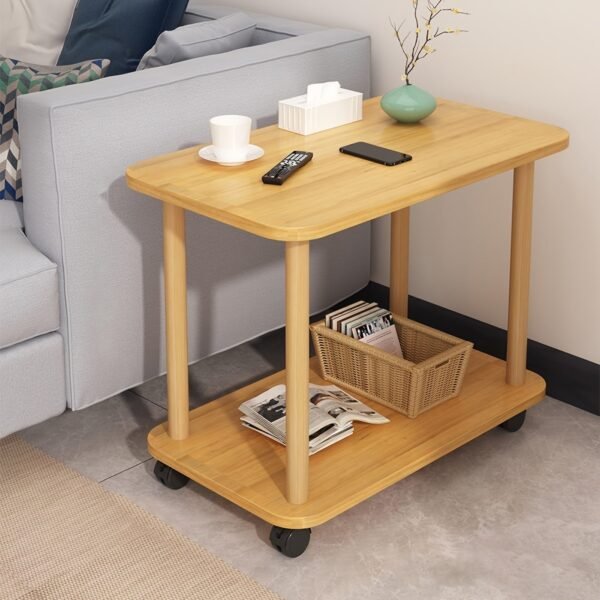 Sturdy Rolling Wooden Side Table with Smooth Wheels - No Leg Design, 2-Tier Storage for Small Spaces - Perfect as Sofa End, Couch, Nightstand or Bedside Table - Modern, Space-Saving Solution for Living Room & Bedroom