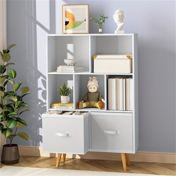 9a003c04-dfd7-4a69-be59-6e837a016bd3-1.jpg 3-level wooden 7-cell bookcase, white minimalism, legged bookcase, open bookcase, nursery children's bookcase and toy storage, freestanding standing cubicle storage rack