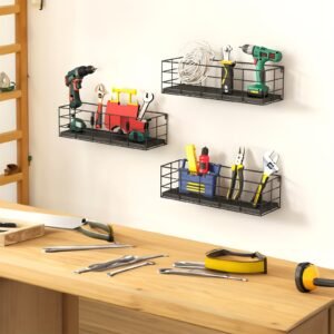 4pcs Floating Shelves, Wall Shelves For Storage, Wall Mounted Hanging Shelves For Living Room Bedroom Bathroom, Wall Decorative Storage Garage Shelf, Saves Space, Classified For Easy Retrieval, Black