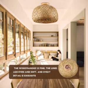 Bamboo Wicker Rattan Light Fixture Flush Mount Hanging Ceiling Lamp For Living Room Bedroom Dining Room
