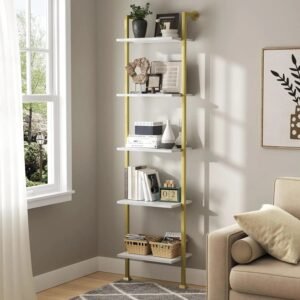 Bookshelf, 5-Tier Ladder Shelf, Book Storage Organizer Case Open Shelves, Tall Narrow Bookcase