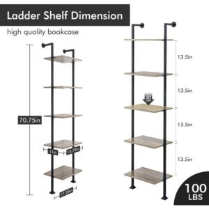 Bookshelf, 5-Tier Ladder Shelf, Book Storage Organizer Case Open Shelves, Tall Narrow Bookcase