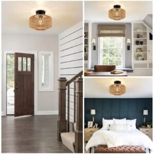 Ceiling Lights Rattan E27 Bulbs Chandelier Light Fixture Hand Woven Fixture Celing Lamp Flush Mount For Hallway Bedroom Kitchen