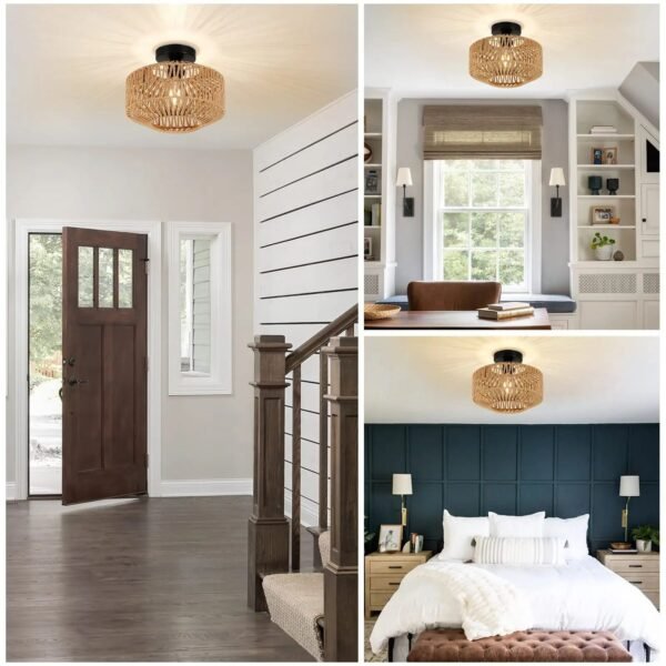 Ceiling Lights Rattan E27 Bulbs Chandelier Light Fixture Hand Woven Fixture Celing Lamp Flush Mount For Hallway Bedroom Kitchen