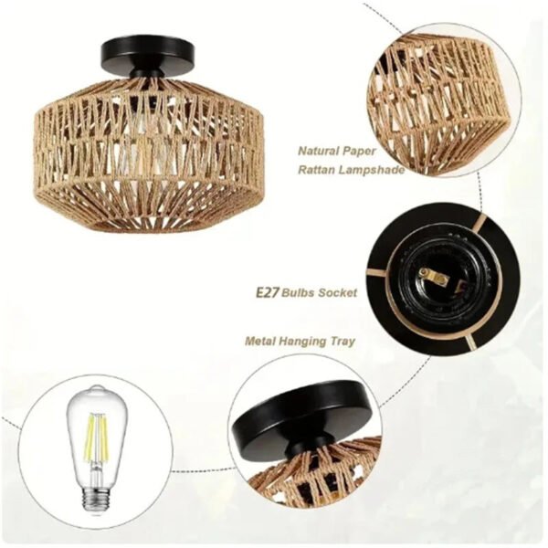 Ceiling Lights Rattan E27 Bulbs Chandelier Light Fixture Hand Woven Fixture Celing Lamp Flush Mount For Hallway Bedroom Kitchen
