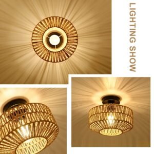 Ceiling Lights Rattan E27 Bulbs Chandelier Light Fixture Hand Woven Fixture Celing Lamp Flush Mount For Hallway Bedroom Kitchen