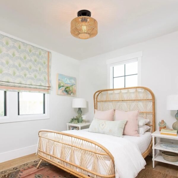 Ceiling Lights Rattan E27 Bulbs Chandelier Light Fixture Hand Woven Fixture Celing Lamp Flush Mount For Hallway Bedroom Kitchen