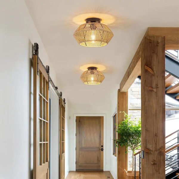 Ceiling Lights Rattan E27 Bulbs Chandelier Light Fixture Hand Woven Fixture Celing Lamp Flush Mount For Hallway Bedroom Kitchen