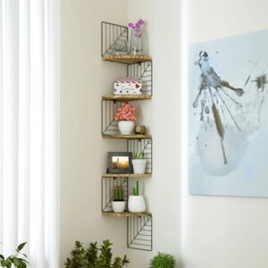 Corner Bookshelf, Corner Shelf Wall Mount of 5 Tier Rustic Wood Floating Shelves Wall Shelves