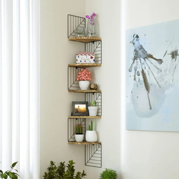 Corner Bookshelf, Corner Shelf Wall Mount of 5 Tier Rustic Wood Floating Shelves Wall Shelves