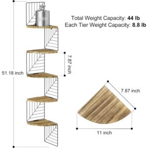 Corner Bookshelf, Corner Shelf Wall Mount of 5 Tier Rustic Wood Floating Shelves Wall Shelves