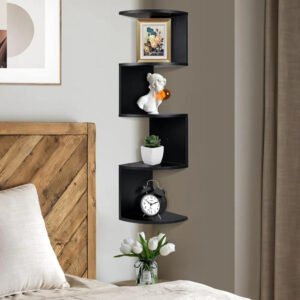 Corner Bookshelf, Rustic Wood Wall Mount Corner Storage Shelves, Easy-to-Assemble Floating Wall Shelf, 5-Tier Corner Shelves