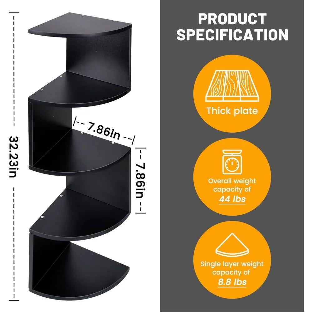 Curated visual reference: Corner Bookshelf Rustic Wood Wall Mount Corner Storage Shelves Easy Photo Inspiration