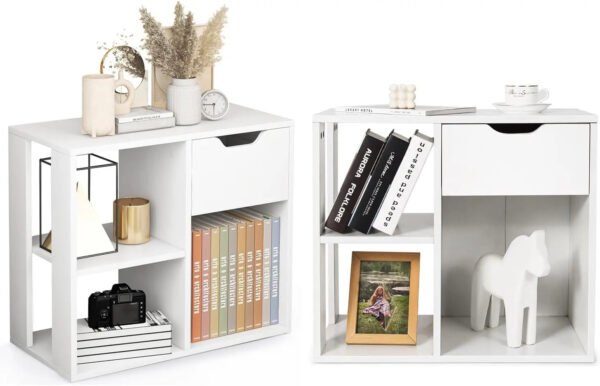 Cube Bookcase with Drawer, 2 Tier Bookshelf for Small Space, Modern Freestanding Display Rack with Open Shelves