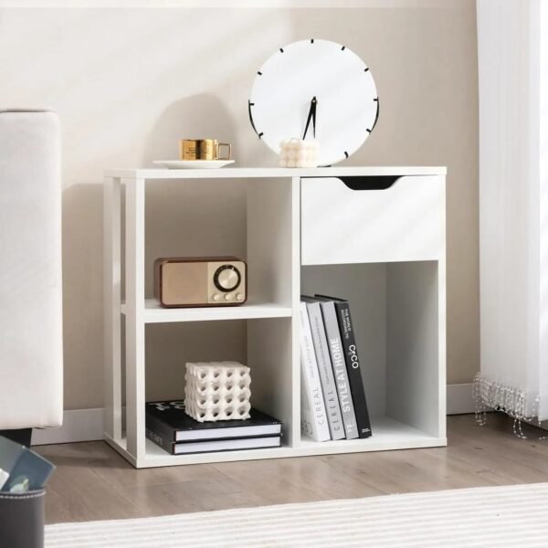 Cube Bookcase with Drawer, 2 Tier Bookshelf for Small Space, Modern Freestanding Display Rack with Open Shelves