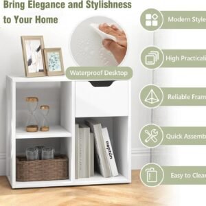 Cube Bookcase with Drawer, 2 Tier Bookshelf for Small Space, Modern Freestanding Display Rack with Open Shelves