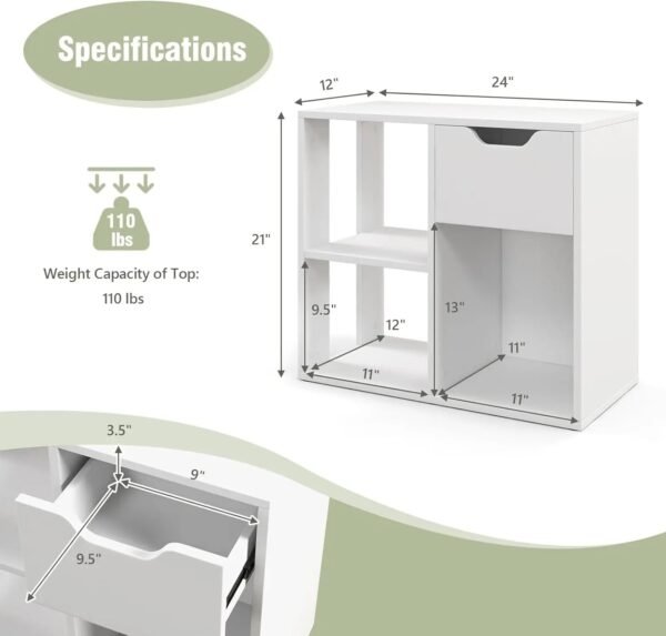 Cube Bookcase with Drawer, 2 Tier Bookshelf for Small Space, Modern Freestanding Display Rack with Open Shelves