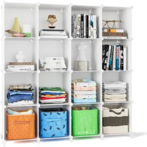 Cube-Shelf-16-Storage-Cubes-Closet-Organizers-and-Portable-Cube-Organizer-Plastic-Bookshelf-Bookcase.jpg Cube Shelf, 16 Storage Cubes Closet Organizers and Portable Cube Organizer Plastic Bookshelf Bookcase