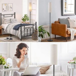 Floor Lamp With Foot Switch 9w E27 Light Bulb Linen Reading Light Dimmable 3 Color Floor Lamp For Bedroom Living Room Office