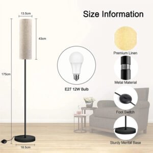 Floor Lamp With Foot Switch 9w E27 Light Bulb Linen Reading Light Dimmable 3 Color Floor Lamp For Bedroom Living Room Office
