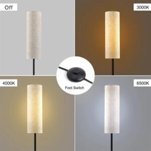 Floor Lamp With Foot Switch 9w E27 Light Bulb Linen Reading Light Dimmable 3 Color Floor Lamp For Bedroom Living Room Office