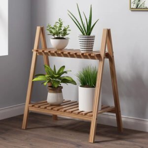 Floor Type 2-Tier Storage Rack Wooden Ladder Shelf Bookcase Foldable Multifunctional Plant Flower Display Stand Plant Stand
