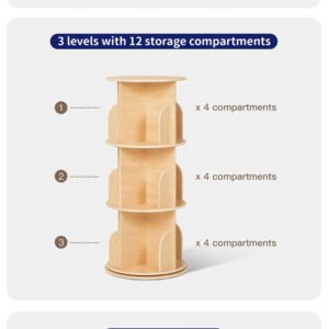 New Wooden Rotating Bookshelf Kids Montessori revolving Bookcases Storage Decoration
