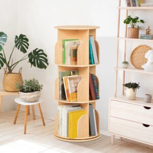 New Wooden Rotating Bookshelf Kids Montessori revolving Bookcases Storage Decoration