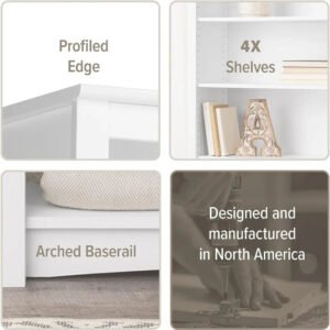 Home-Office-4-Shelf-Standard-Bookcase-31-5-In-W-X-48-In-H-X-13_1e237f46-c399-49af-99c1-c4239bb55c1c.jpg Home Office 4-Shelf Standard Bookcase 31.5 In. W X 48 In. H X 13 In. D White Bookshelf Book Living Room Furniture