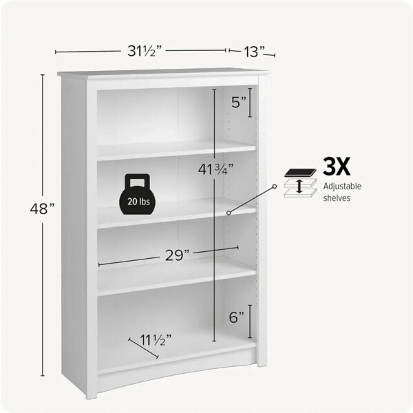Home-Office-4-Shelf-Standard-Bookcase-31-5-In-W-X-48-In-H-X-13_c600cd91-c5d6-4bea-87c6-f87c7210be2b.jpg Home Office 4-Shelf Standard Bookcase 31.5 In. W X 48 In. H X 13 In. D White Bookshelf Book Living Room Furniture