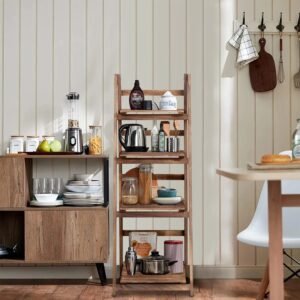 Ladder Shelf, 4-Tier Home Office Ladder Shelf, Small Bookshelf, Leaning Bookshelf Ladder Bookcase Plant Shelf (Brown)