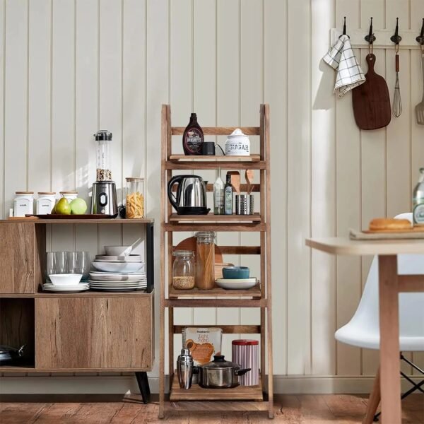 Ladder Shelf, 4-Tier Home Office Ladder Shelf, Small Bookshelf, Leaning Bookshelf Ladder Bookcase Plant Shelf (Brown)