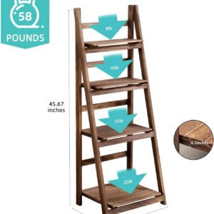 Ladder Shelf, 4-Tier Home Office Ladder Shelf, Small Bookshelf, Leaning Bookshelf Ladder Bookcase Plant Shelf (Brown)