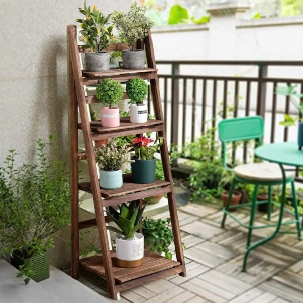 Ladder Shelf, 4-Tier Home Office Ladder Shelf, Small Bookshelf, Leaning Bookshelf Ladder Bookcase Plant Shelf (Brown)