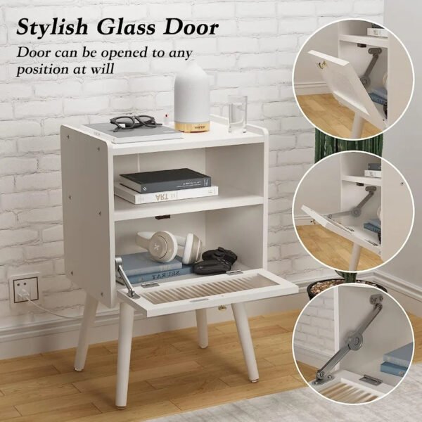 Mid-Century-Modern-Nightstand-with-Charging-Station-Bedside-Tables-with-Glass-Decorative-Door-End-Table-Side_15cf1b2d-87e6-4139-97b9-fb05ea60803a.jpg Mid Century Modern Nightstand with Charging Station, Bedside Tables with Glass Decorative Door, End Table Side Table