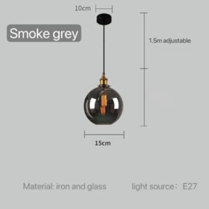 Modern Glass Pendant Light for Kitchen Dining Room Restaurant Bedroom Vintage Gray US Table Bedside Hanging Lamp Lighting Bar