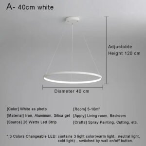 Modern Minimalist Ring LED Pendant Light for Living Dining Room Kitchen Black Chandelier Home Decor Indoor Hanging Light Fixture