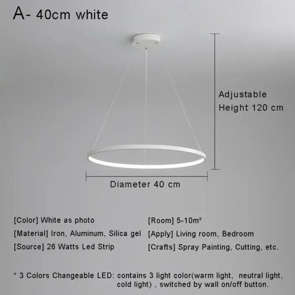 Modern Minimalist Ring LED Pendant Light for Living Dining Room Kitchen Black Chandelier Home Decor Indoor Hanging Light Fixture
