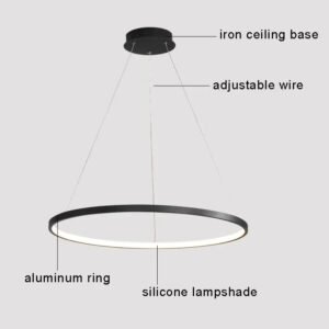 Modern Minimalist Ring LED Pendant Light for Living Dining Room Kitchen Black Chandelier Home Decor Indoor Hanging Light Fixture