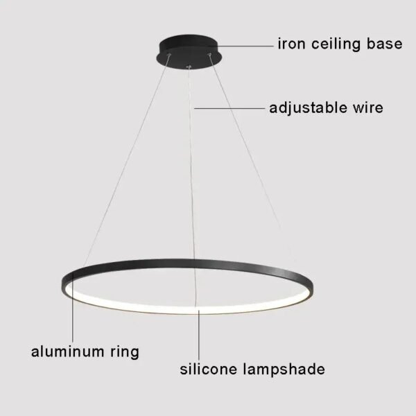 Modern Minimalist Ring LED Pendant Light for Living Dining Room Kitchen Black Chandelier Home Decor Indoor Hanging Light Fixture