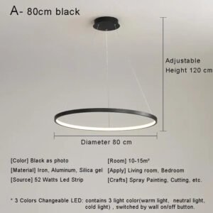 Modern Minimalist Ring LED Pendant Light for Living Dining Room Kitchen Black Chandelier Home Decor Indoor Hanging Light Fixture