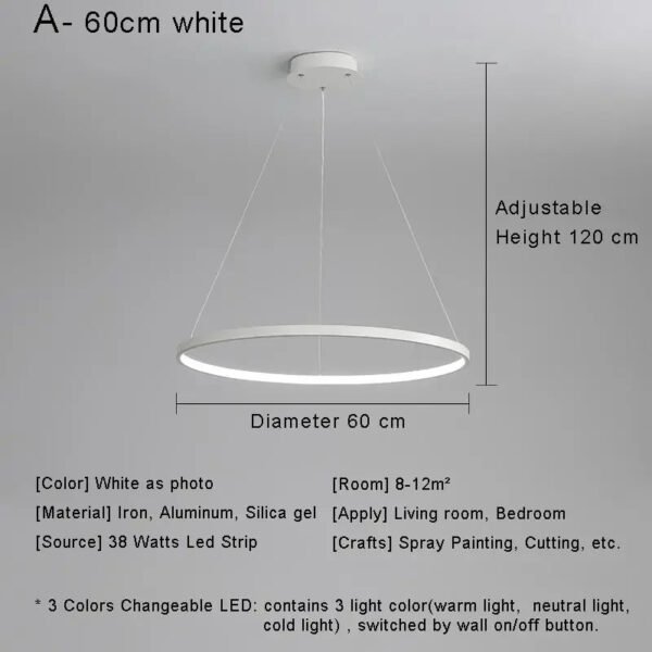 Modern Minimalist Ring LED Pendant Light for Living Dining Room Kitchen Black Chandelier Home Decor Indoor Hanging Light Fixture
