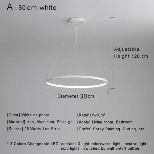 Modern Minimalist Ring LED Pendant Light for Living Dining Room Kitchen Black Chandelier Home Decor Indoor Hanging Light Fixture