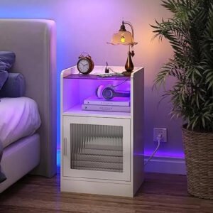 Nightstand-with-Power-Outlet-and-LED-Light-Side-End-Table-with-Storage-Cabinet-Modern-Bedside-Table.jpg Nightstand with Power Outlet and LED Light, Side End Table with Storage Cabinet, Modern Bedside Table for Bedroom, Living Room